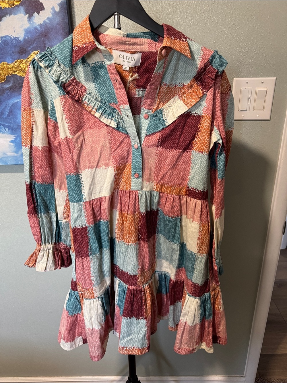 Olivia Patchwork Ruffle Tiered Dress in Multi-Color for Kids